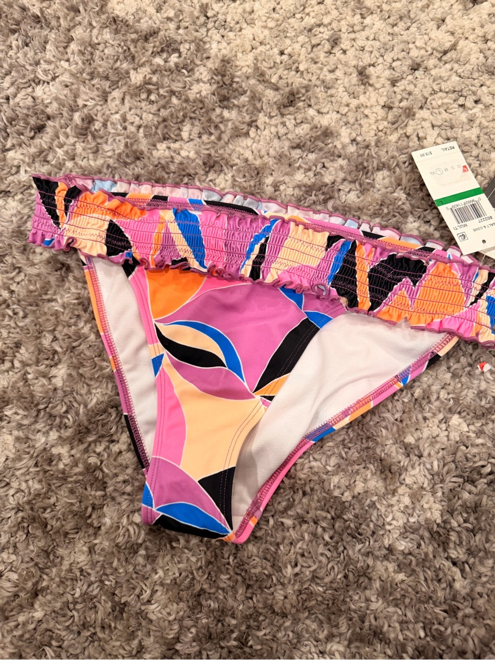 Macy's Pink Orange Blue Abstract Ruffle Bikini Set - Picture 3 of 9
